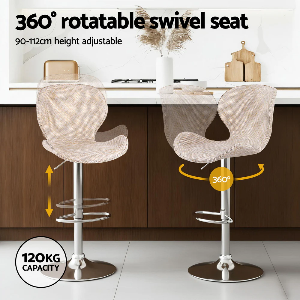 Artiss 4x Bar Stools Kitchen Swivel Gas Lift Counter Chair Wing PE Rattan Beige - Image 4