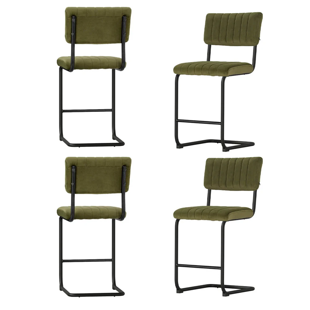 Artiss 4X Bar Stools Kithen Dining Chairs Velvet Padded Stool Metal Green