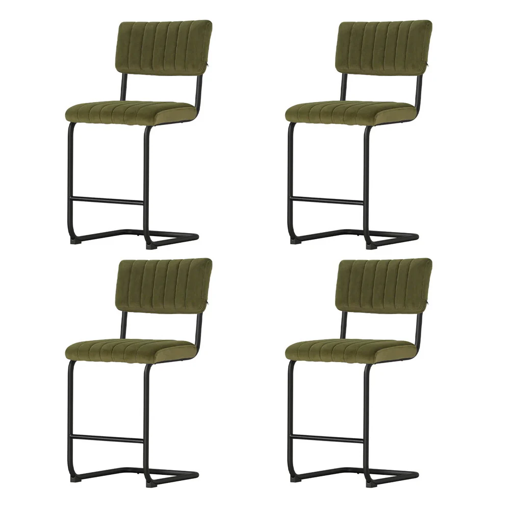 Artiss 4X Bar Stools Kithen Dining Chairs Velvet Padded Stool Metal Green - Image 3