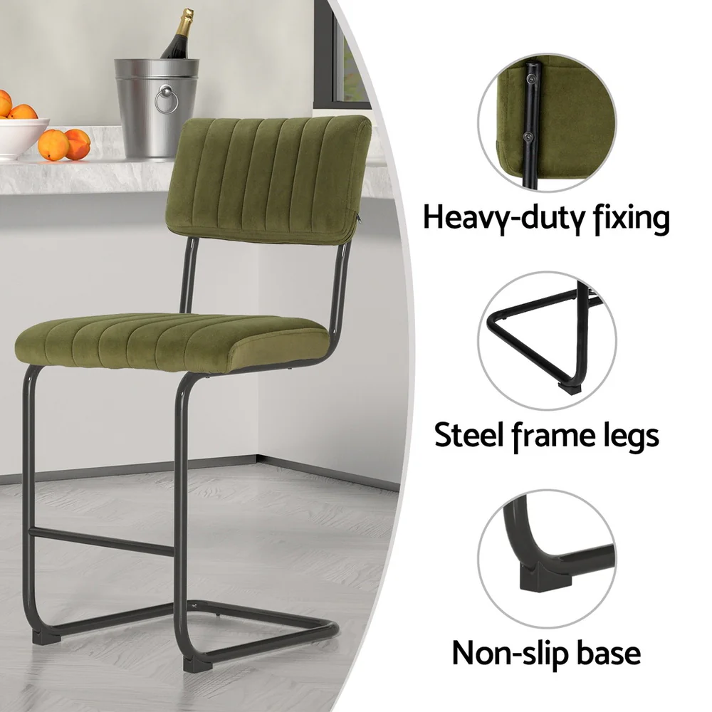 Artiss 4X Bar Stools Kithen Dining Chairs Velvet Padded Stool Metal Green - Image 5