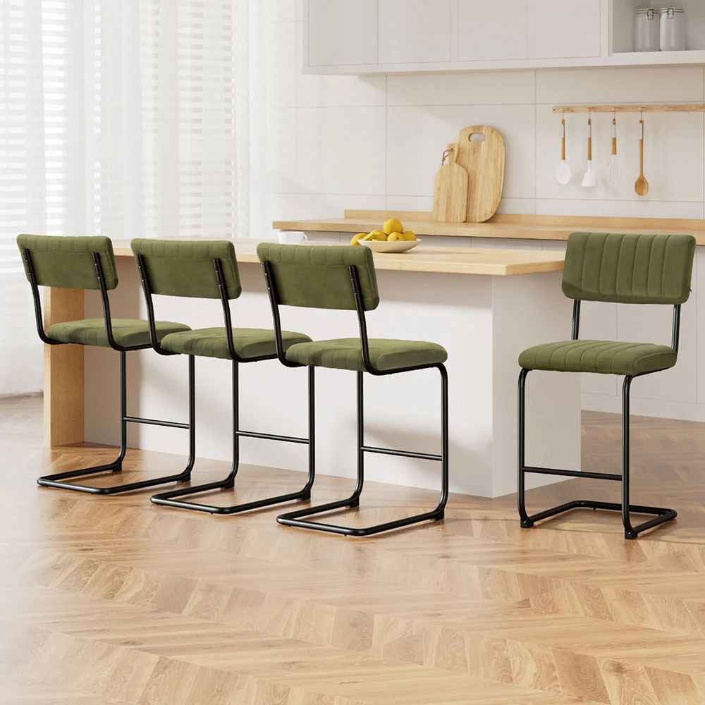 Artiss 4X Bar Stools Kithen Dining Chairs Velvet Padded Stool Metal Green - Image 7