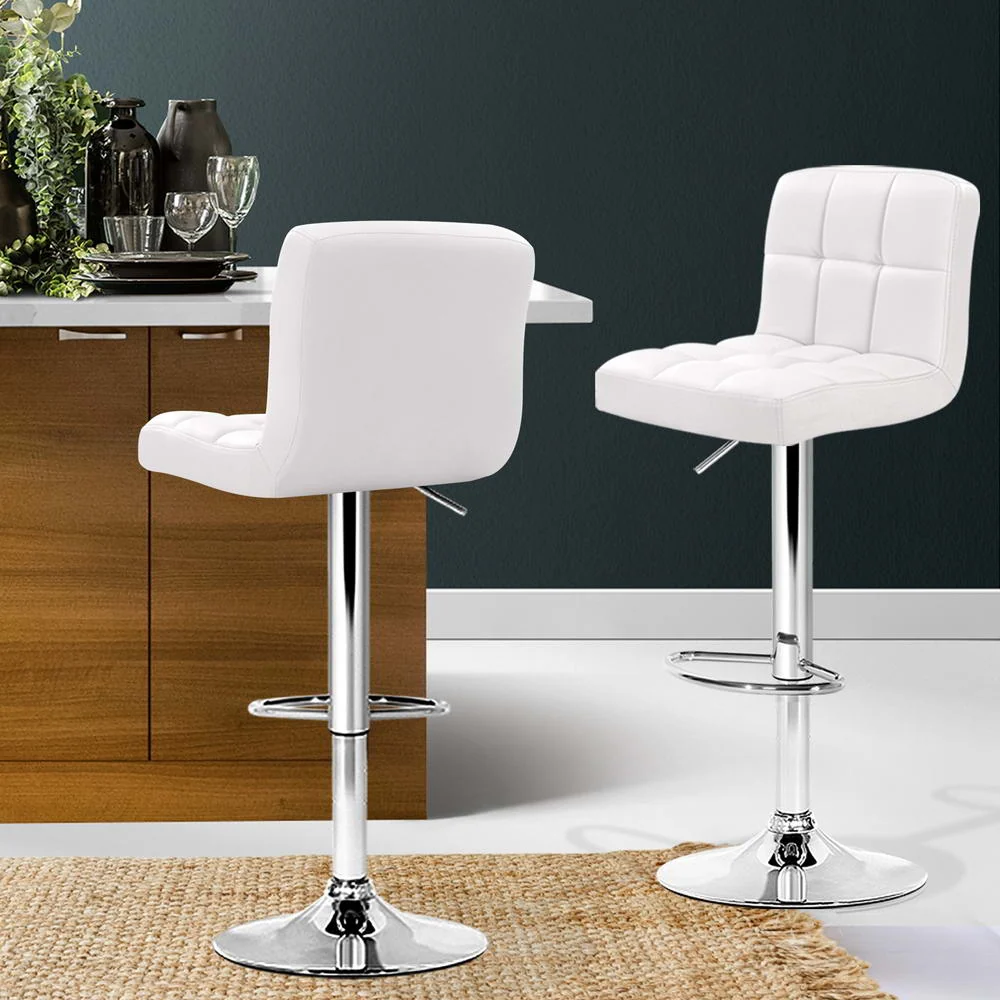 Artiss 4x Bar Stools Leather Gas Lift White - Image 2