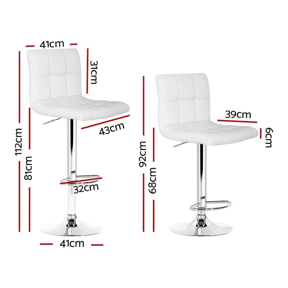 Artiss 4x Bar Stools Leather Gas Lift White - Image 3