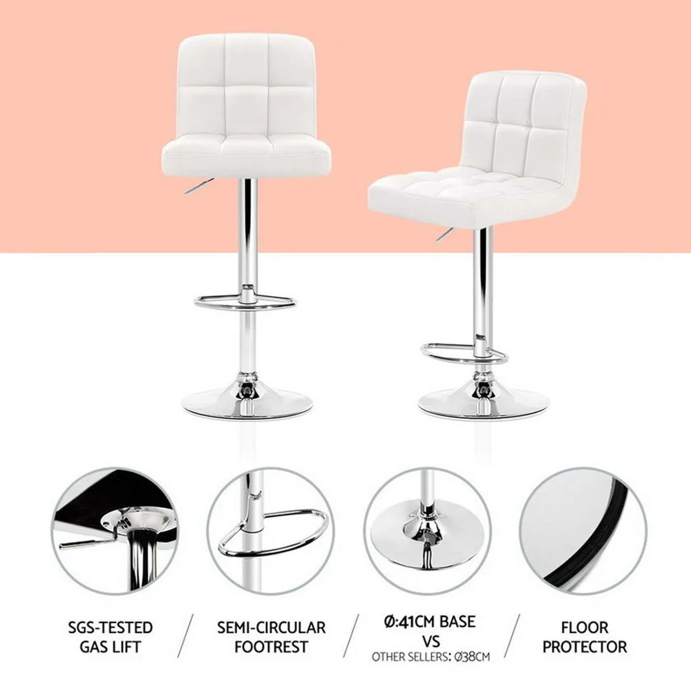 Artiss 4x Bar Stools Leather Gas Lift White - Image 5