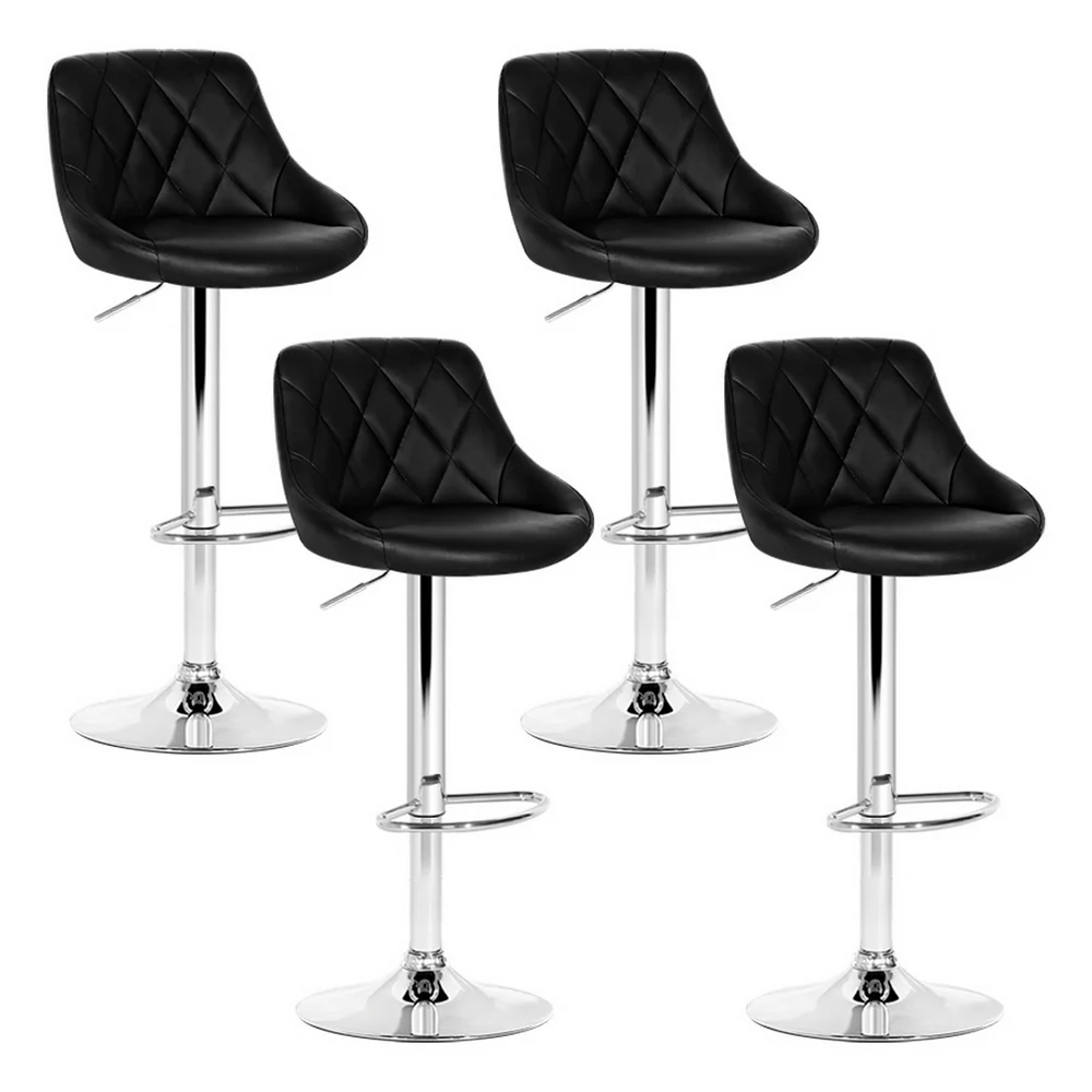 Artiss 4x Bar Stools Leather Padded Gas Lift Black - Image 2