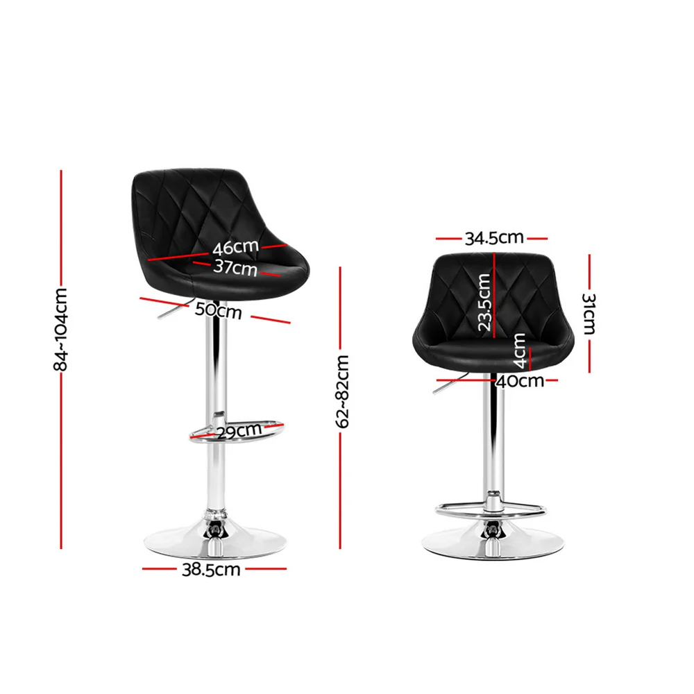 Artiss 4x Bar Stools Leather Padded Gas Lift Black - Image 3