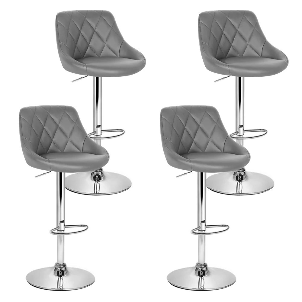 Artiss 4x Bar Stools Leather Padded Gas Lift Grey - Image 2