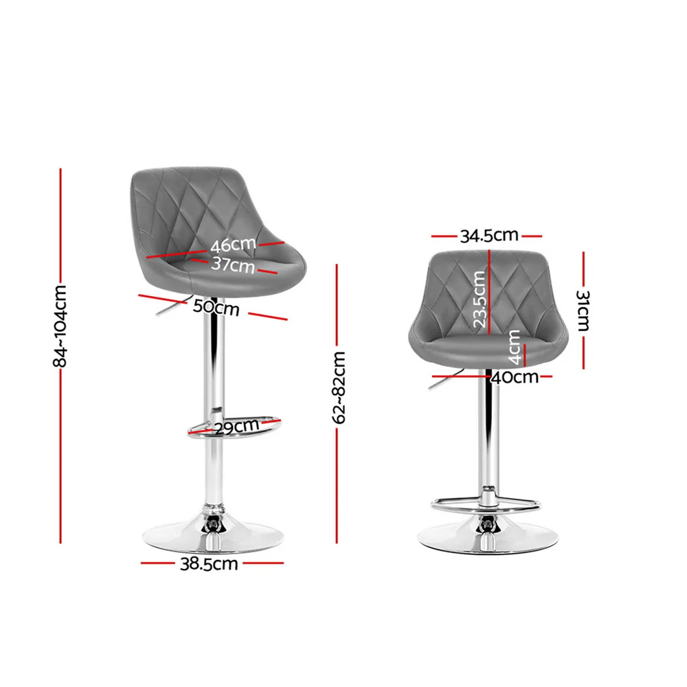 Artiss 4x Bar Stools Leather Padded Gas Lift Grey - Image 3