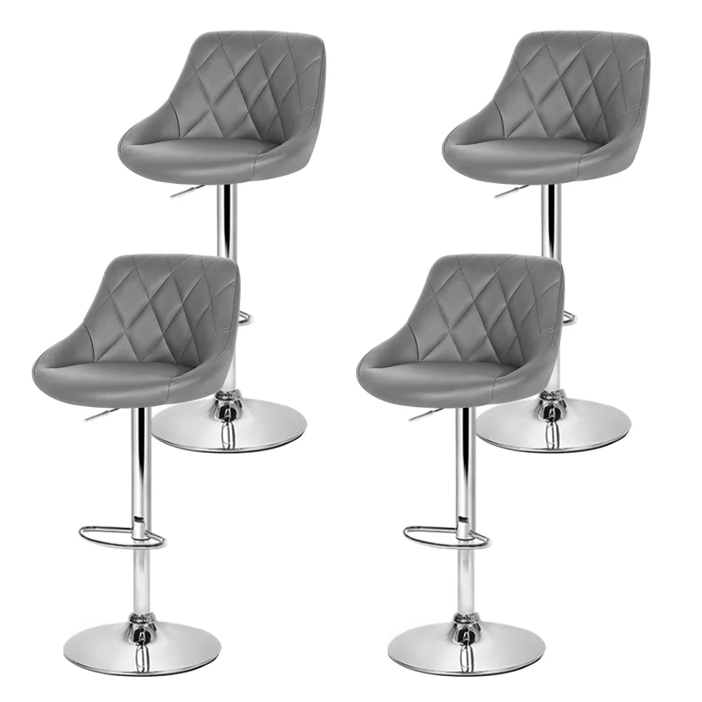 Artiss 4x Bar Stools Leather Padded Gas Lift Grey - Image 4
