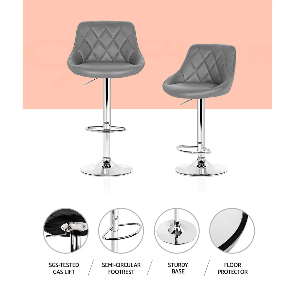 Artiss 4x Bar Stools Leather Padded Gas Lift Grey - Image 5
