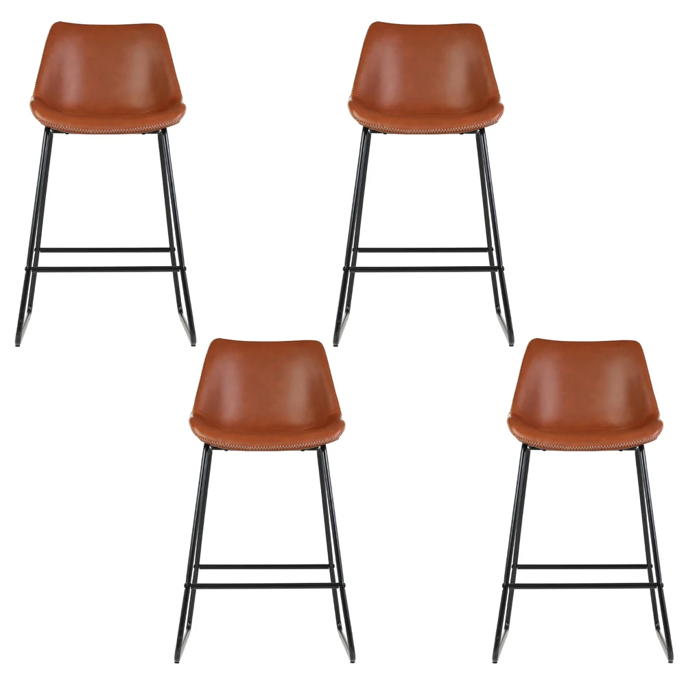 Artiss 4x Bar Stools Leather Padded Metal Legs Brown - Image 4