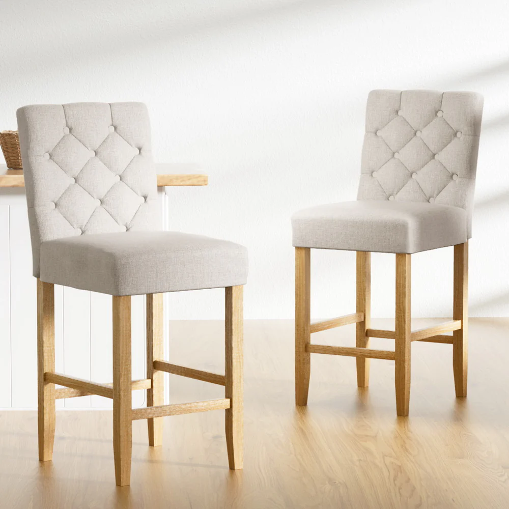 Artiss 4x Bar Stools Linen Upholstered Chairs - Image 2