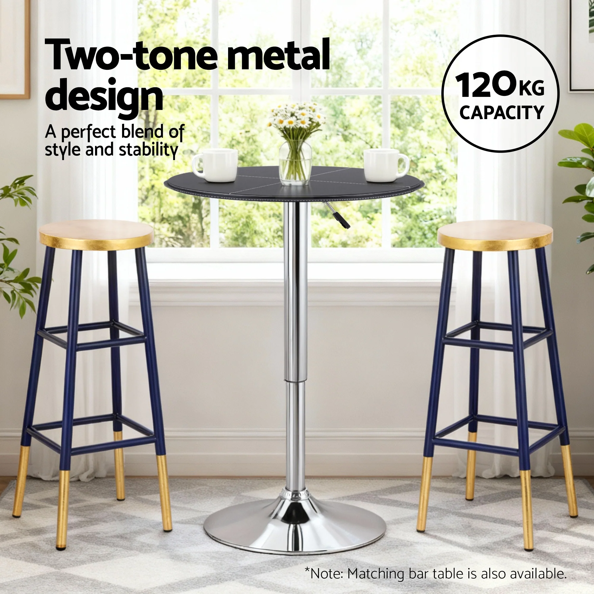Artiss 4x Bar Stools Metal Gold Navy - Image 4