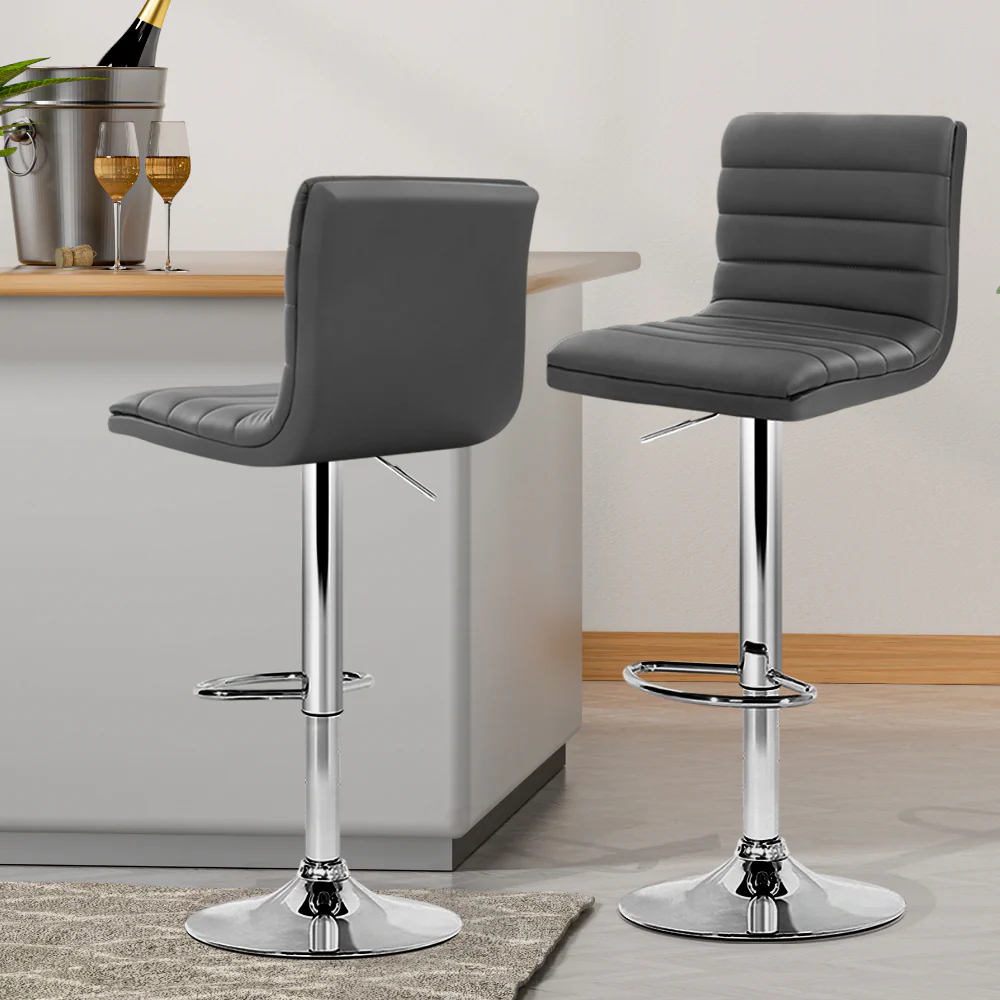 Artiss 4x Bar Stools Padded Leather Gas Lift Grey - Image 2
