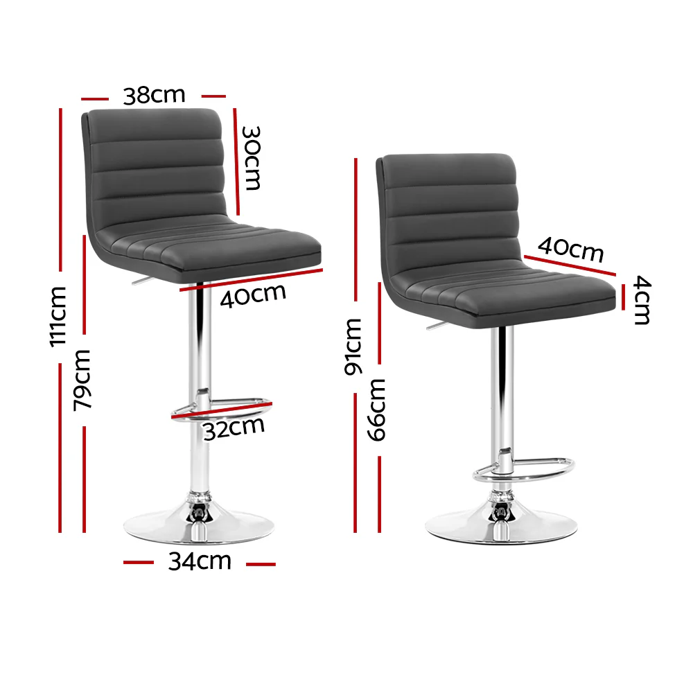 Artiss 4x Bar Stools Padded Leather Gas Lift Grey - Image 3