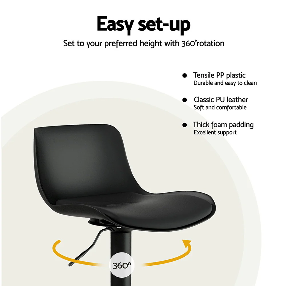 Artiss 4x Bar Stools Padded Seat Gas Lift Black - Image 7