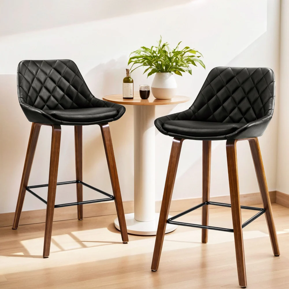 Artiss 4x Bar Stools PU Seat Wooden - Image 2