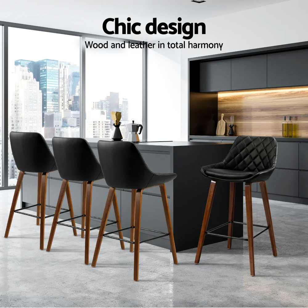 Artiss 4x Bar Stools PU Seat Wooden - Image 5