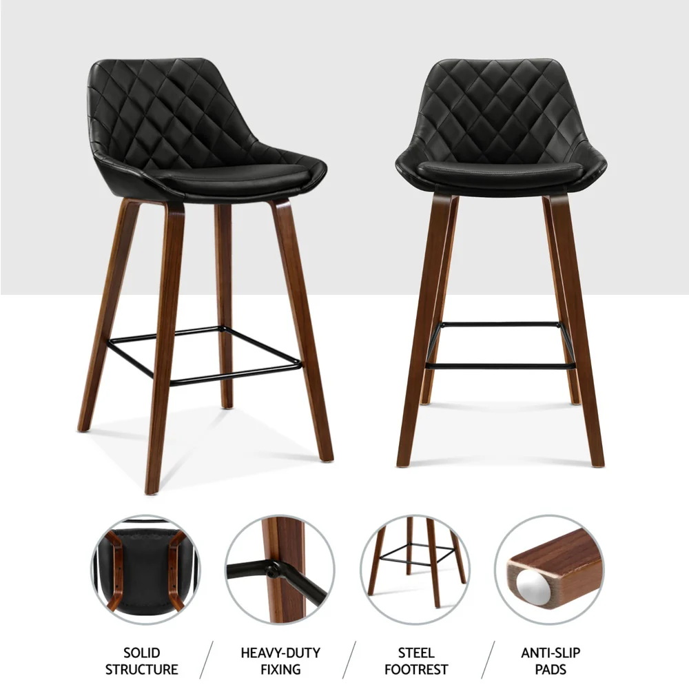 Artiss 4x Bar Stools PU Seat Wooden - Image 6
