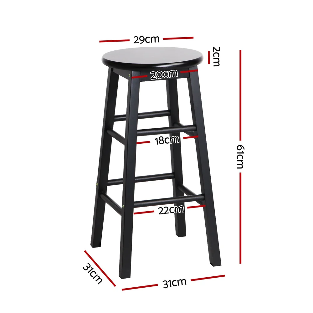 Artiss 4x Bar Stools Round Chairs Wooden Black - Image 3