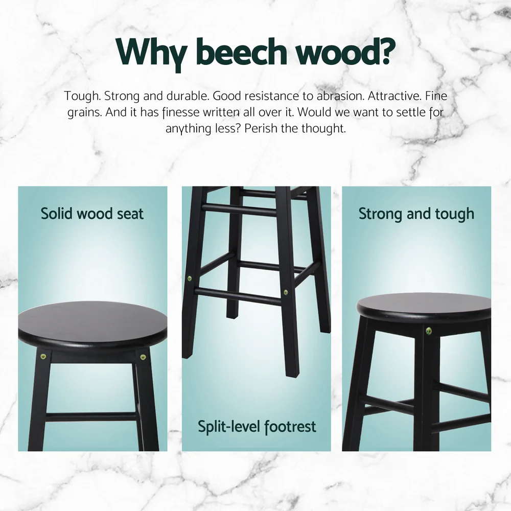 Artiss 4x Bar Stools Round Chairs Wooden Black - Image 5