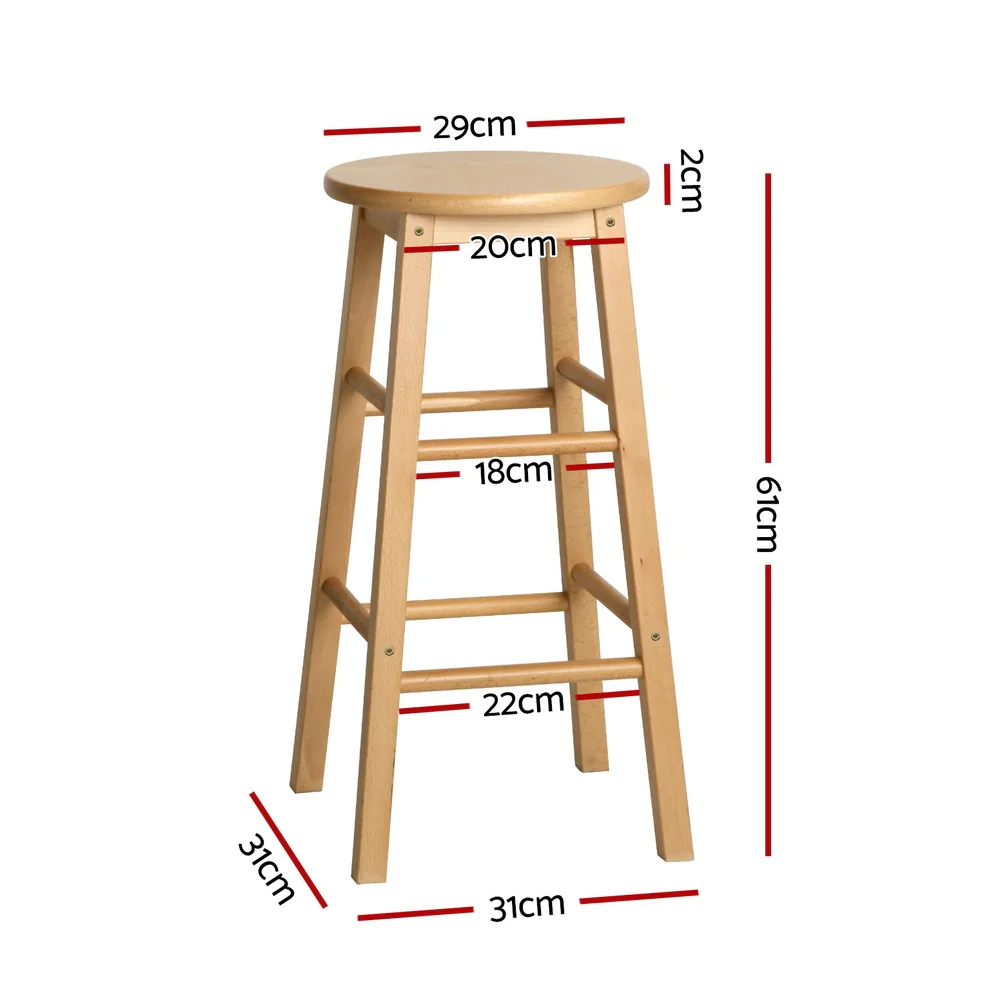 Artiss 4x Bar Stools Round Chairs Wooden Nature - Image 3