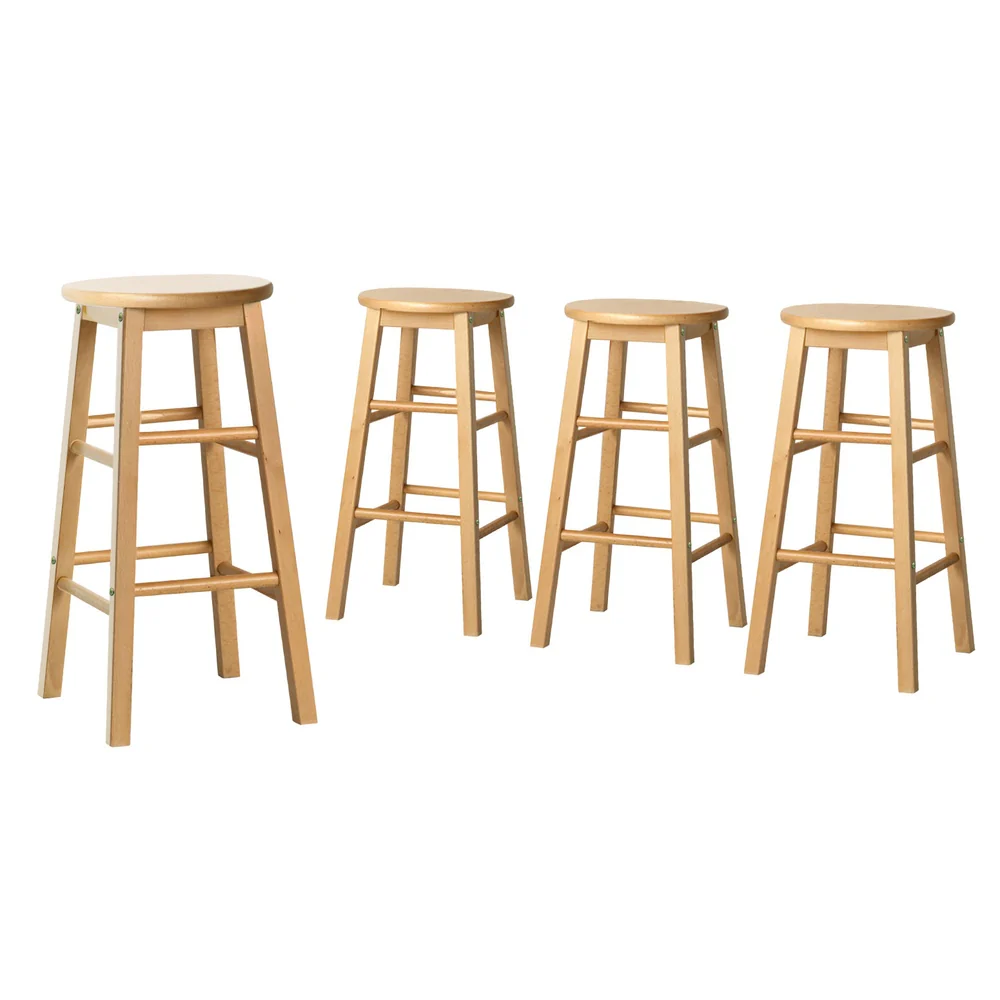 Artiss 4x Bar Stools Round Chairs Wooden Nature - Image 4