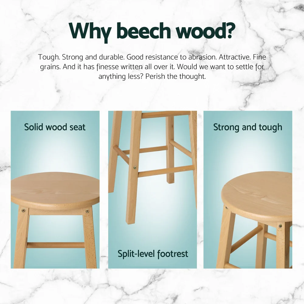 Artiss 4x Bar Stools Round Chairs Wooden Nature - Image 5