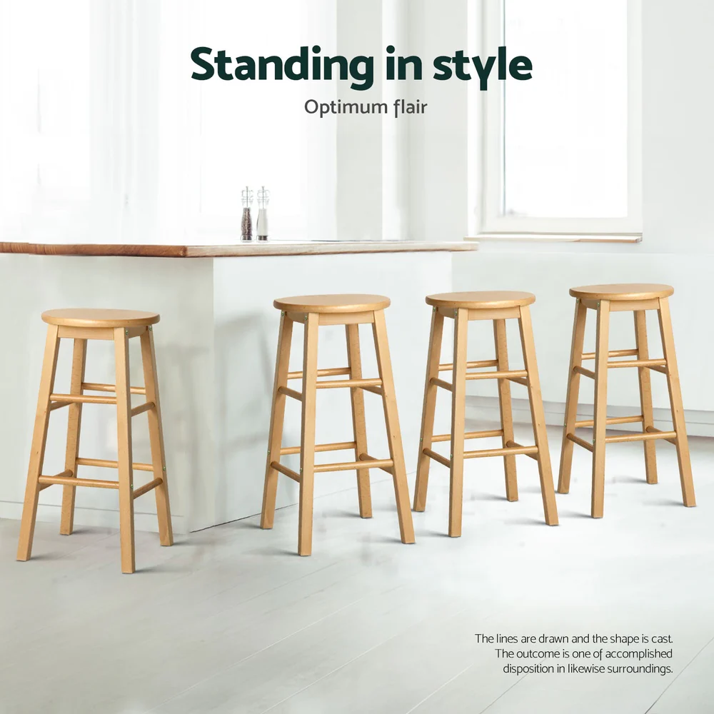 Artiss 4x Bar Stools Round Chairs Wooden Nature - Image 6