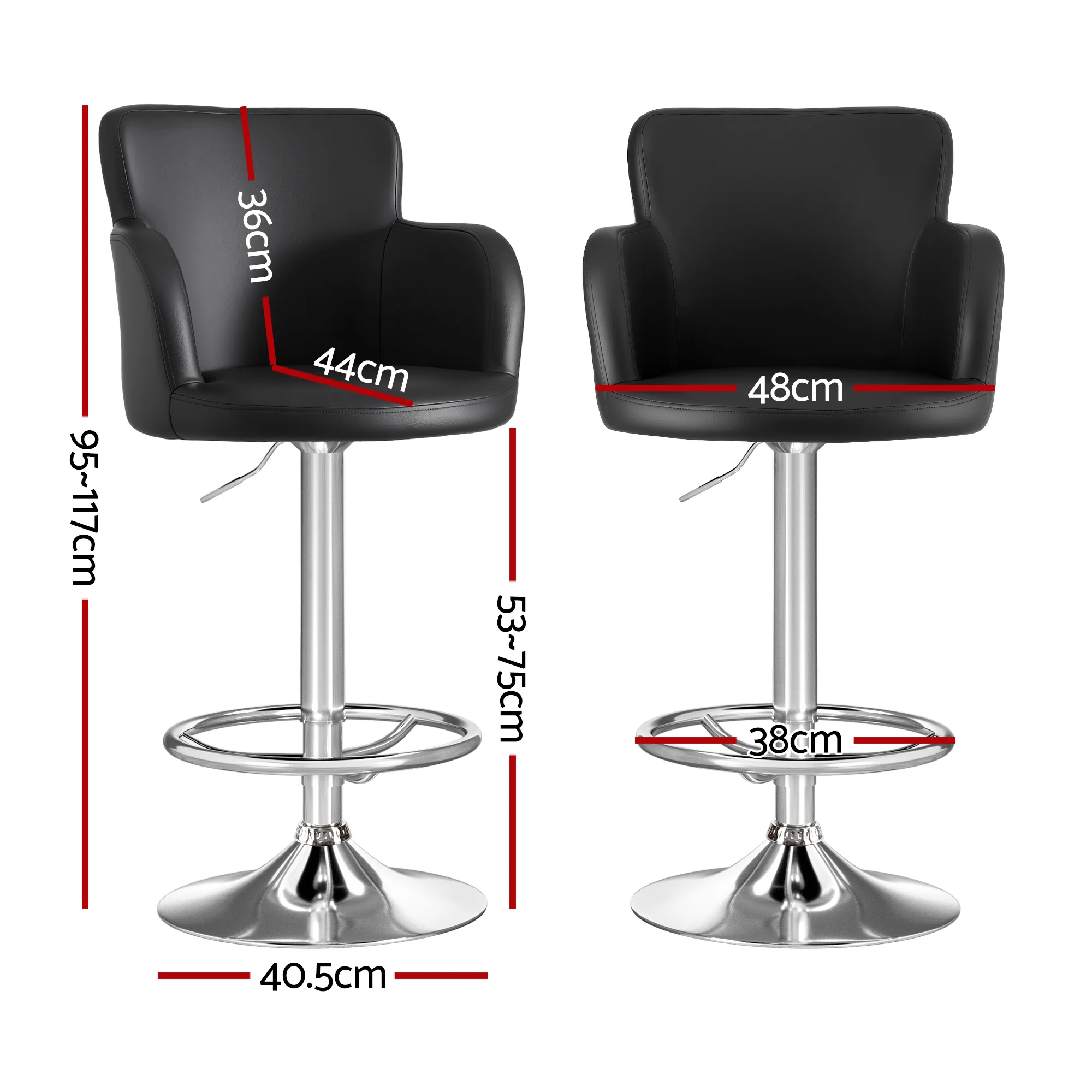 Artiss 4x Bar Stools Swivel Kitchen Chairs Gas Lift Adjustable PU Leather Black - Image 3