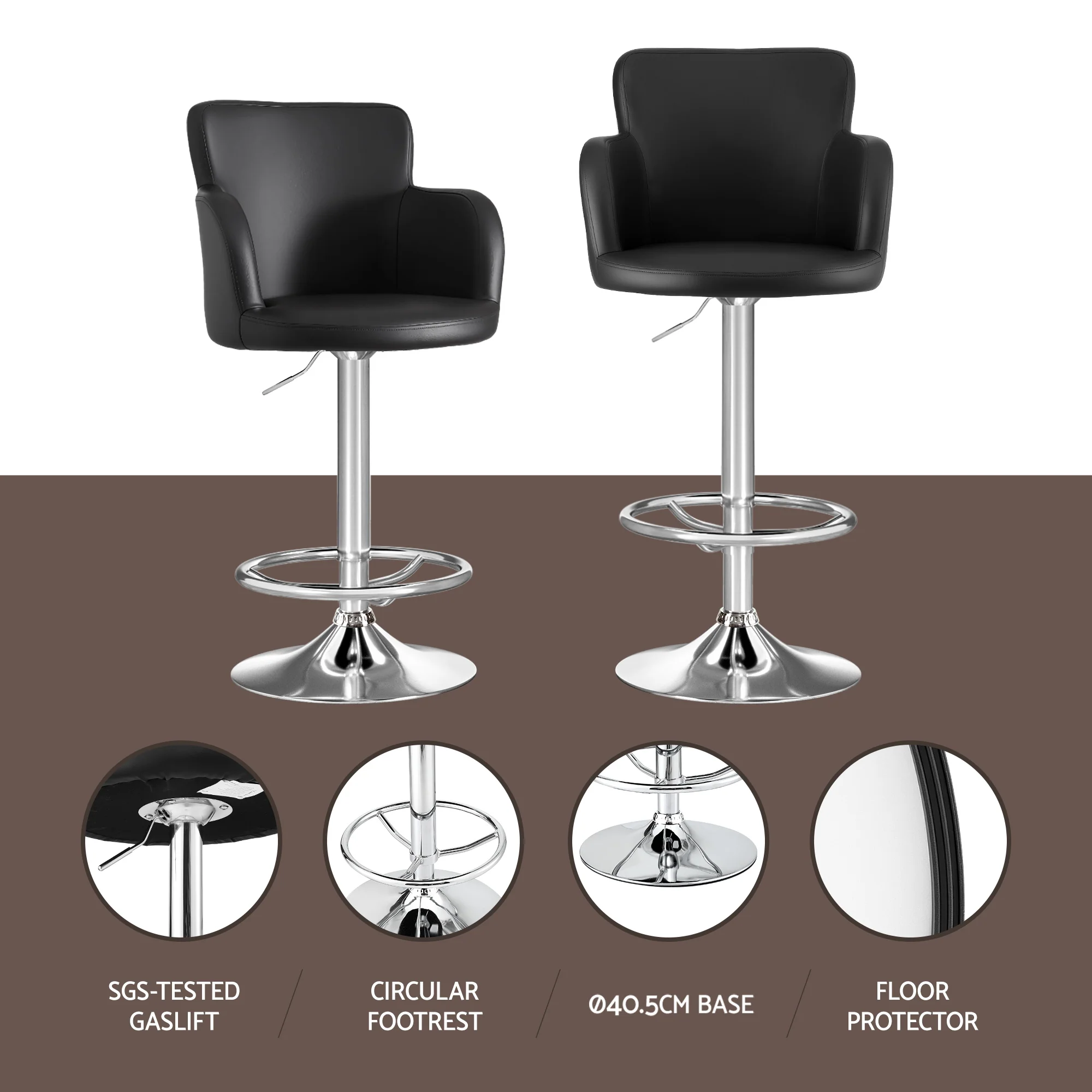 Artiss 4x Bar Stools Swivel Kitchen Chairs Gas Lift Adjustable PU Leather Black - Image 5