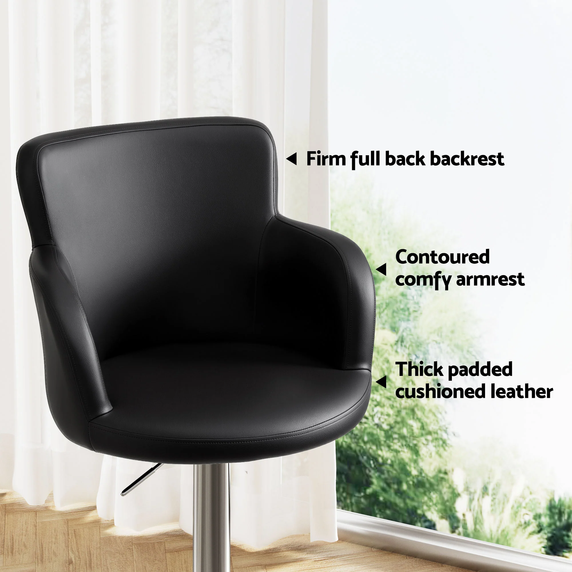 Artiss 4x Bar Stools Swivel Kitchen Chairs Gas Lift Adjustable PU Leather Black - Image 6