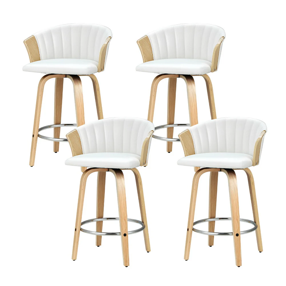 Artiss 4x Bar Stools Swivel Leather Chairs Wooden - Image 2