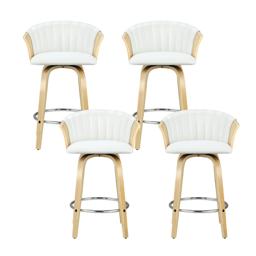 Artiss 4x Bar Stools Swivel Leather Chairs Wooden - Image 4