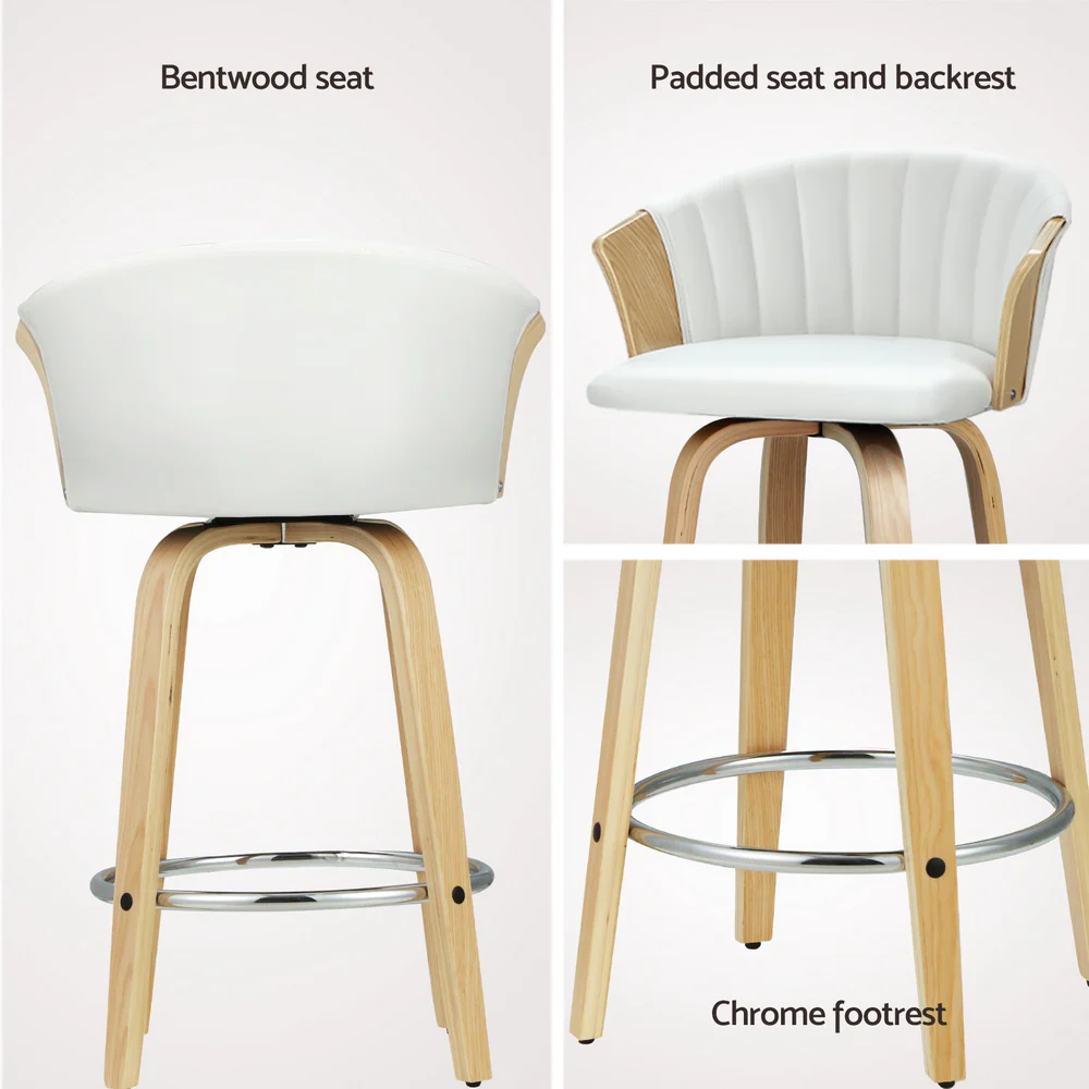 Artiss 4x Bar Stools Swivel Leather Chairs Wooden - Image 5