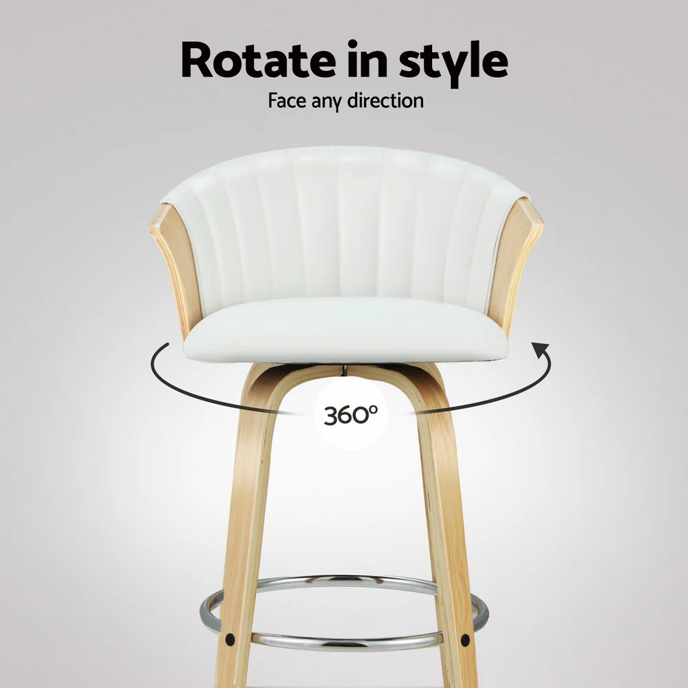 Artiss 4x Bar Stools Swivel Leather Chairs Wooden - Image 7