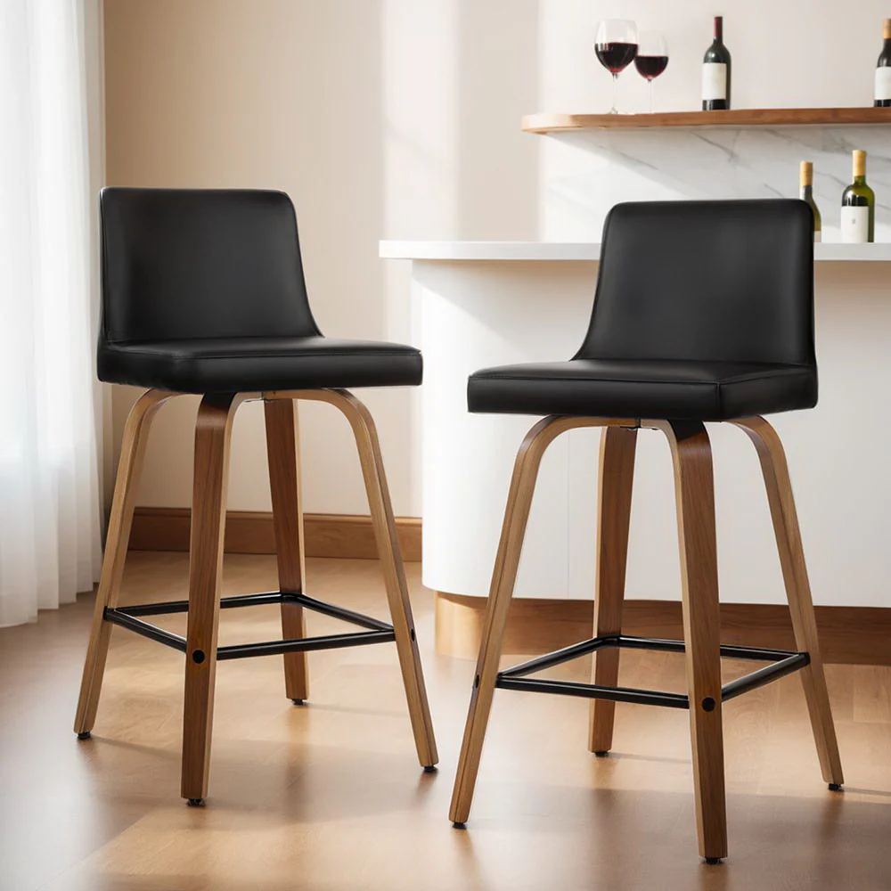 Artiss 4x Bar Stools Swivel Leather Padded Wooden - Image 2
