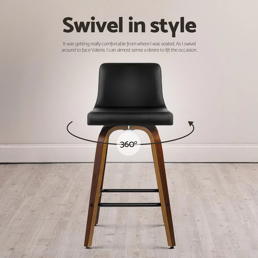 Artiss 4x Bar Stools Swivel Leather Padded Wooden - Image 6