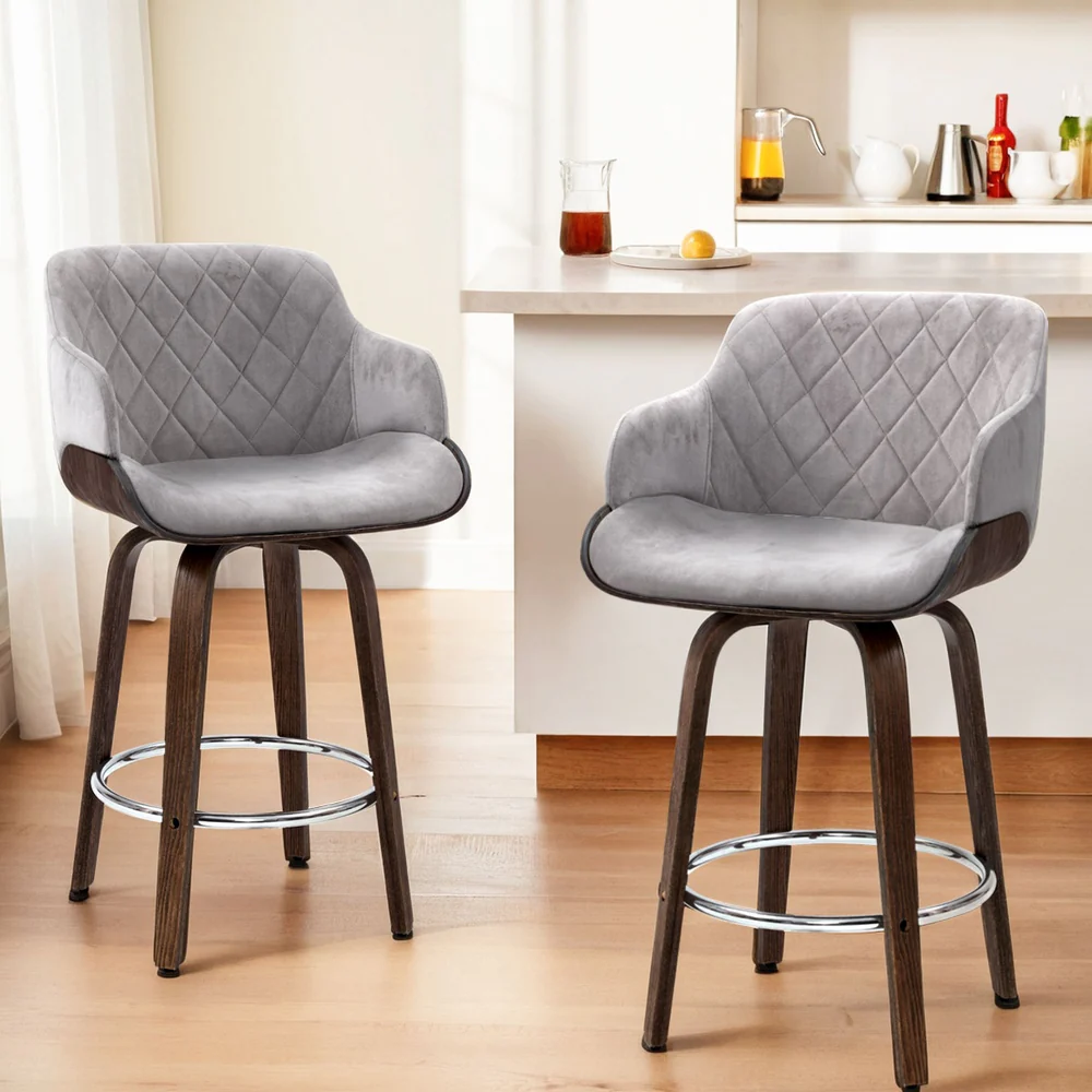 Artiss 4x Bar Stools Swivel Velvet Padded Wooden - Image 2
