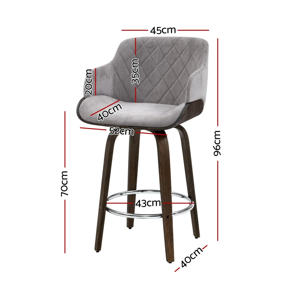 Artiss 4x Bar Stools Swivel Velvet Padded Wooden - Image 3