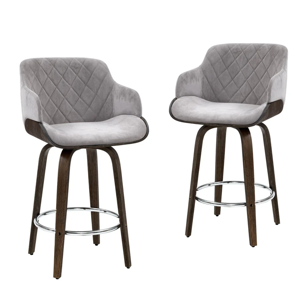 Artiss 4x Bar Stools Swivel Velvet Padded Wooden - Image 4