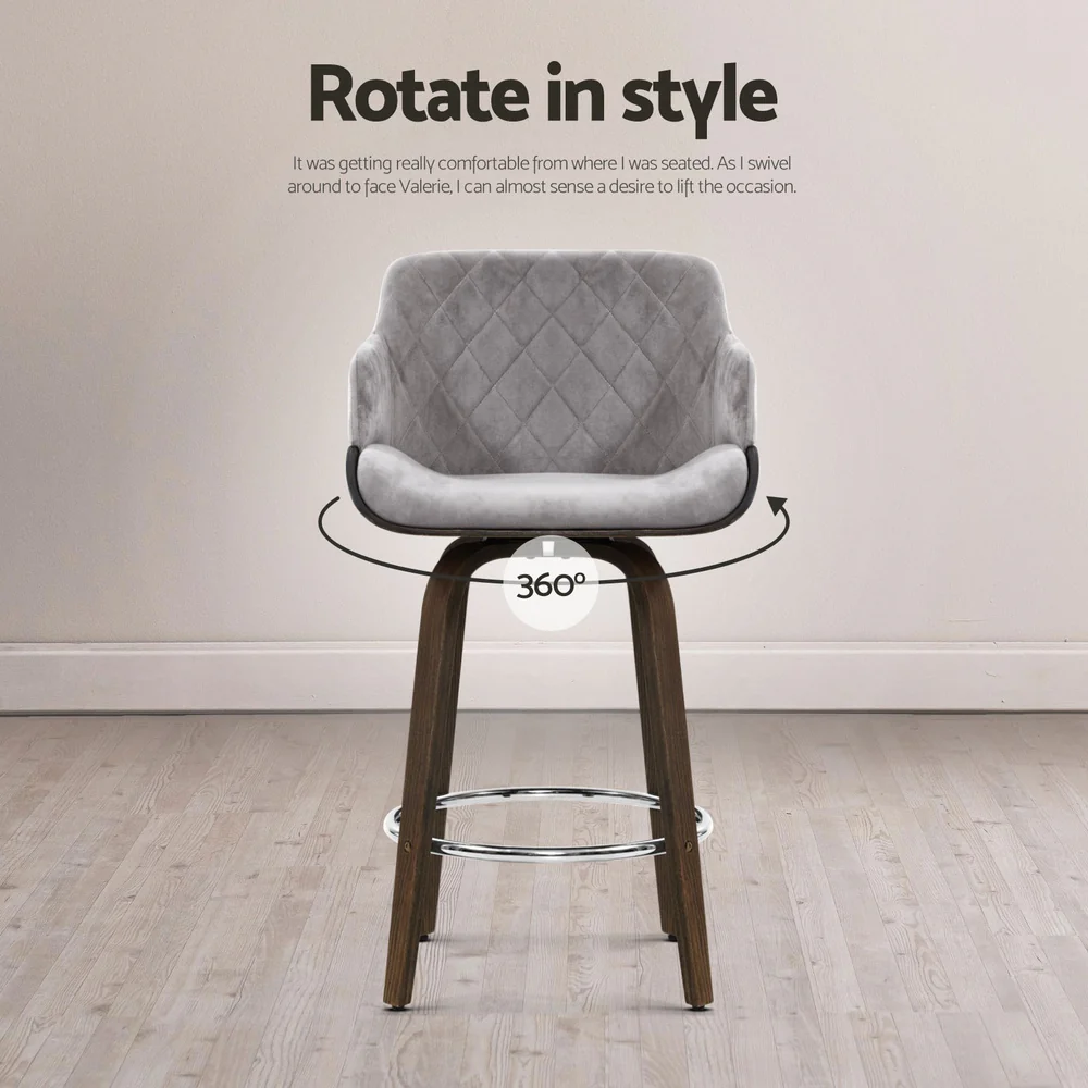 Artiss 4x Bar Stools Swivel Velvet Padded Wooden - Image 5