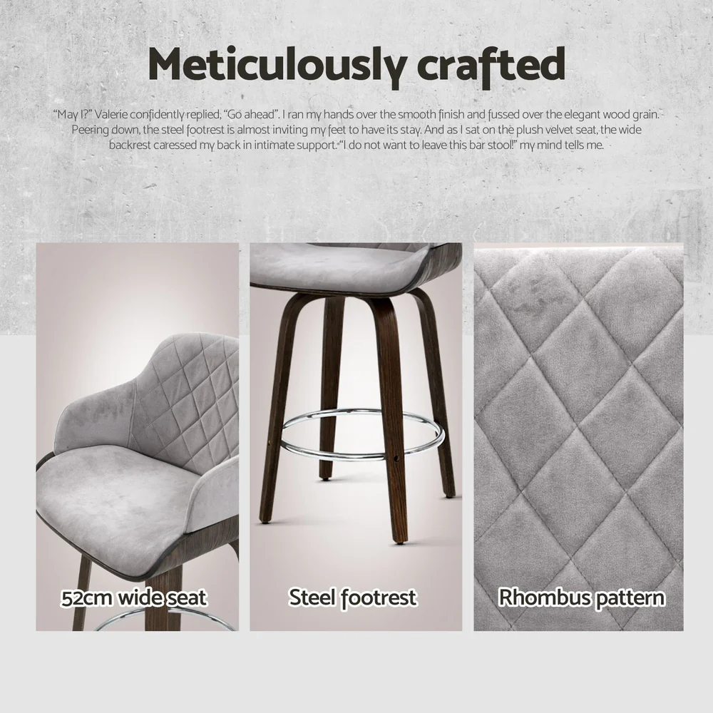 Artiss 4x Bar Stools Swivel Velvet Padded Wooden - Image 6