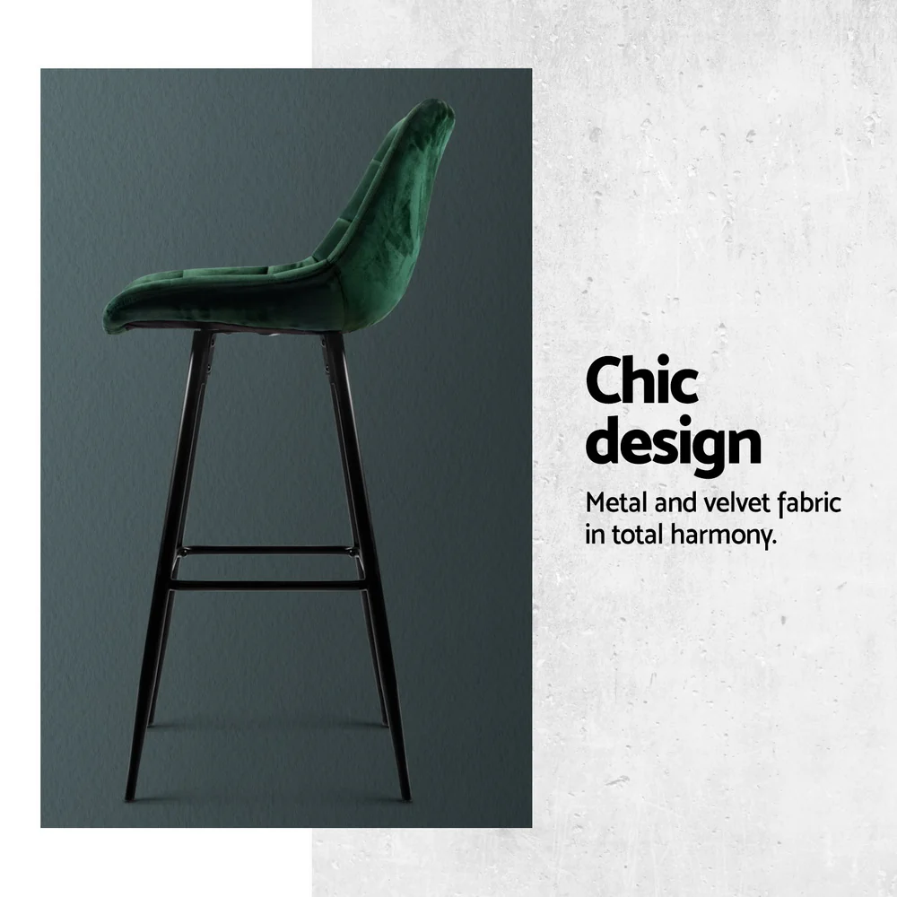 Artiss 4x Bar Stools Velvet Chairs Green - Image 4