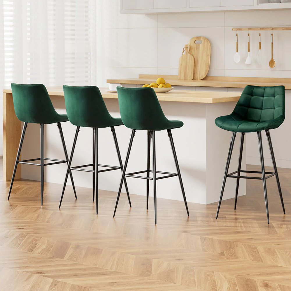 Artiss 4x Bar Stools Velvet Chairs Green - Image 7