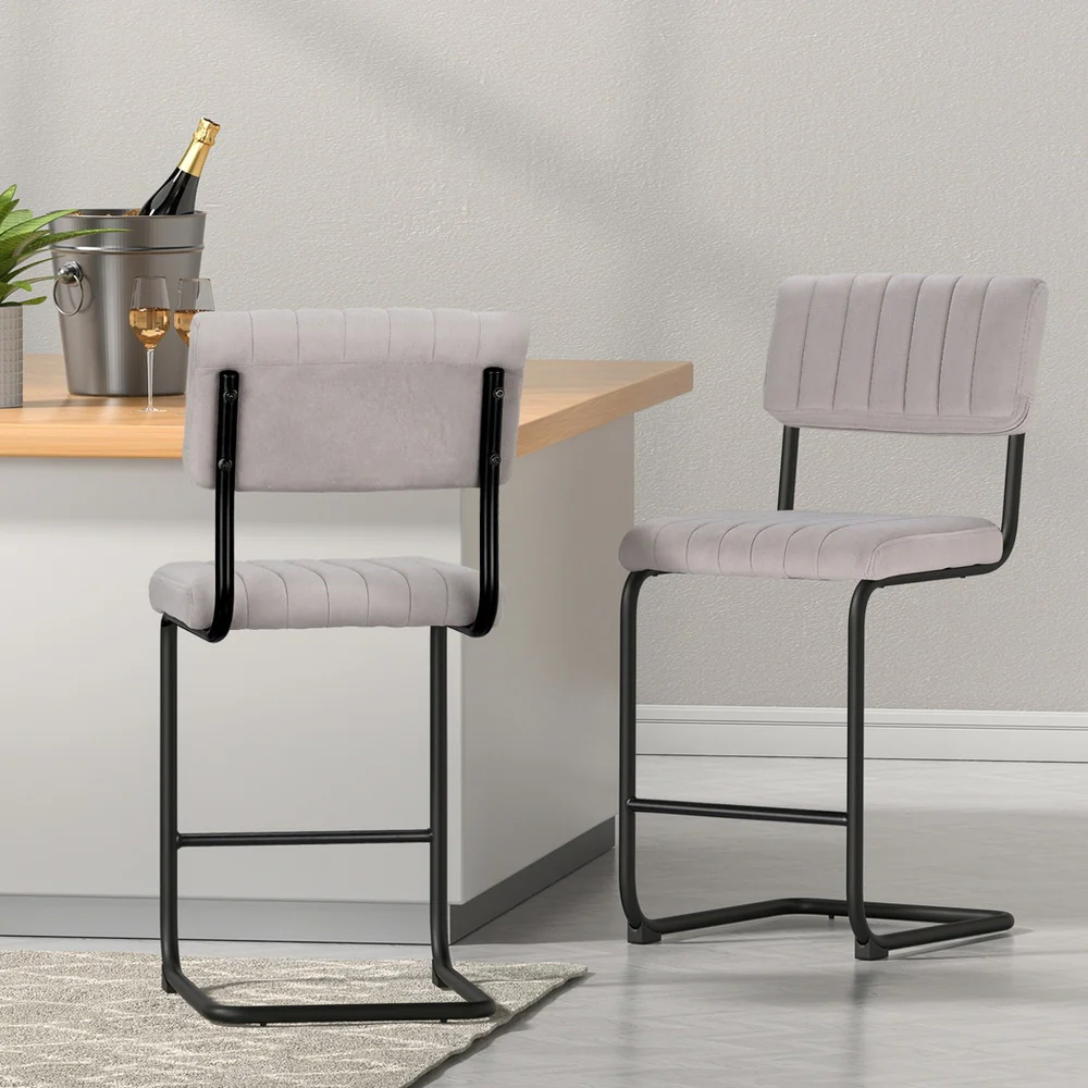 Artiss 4x Bar Stools Velvet Chairs Grey - Image 2