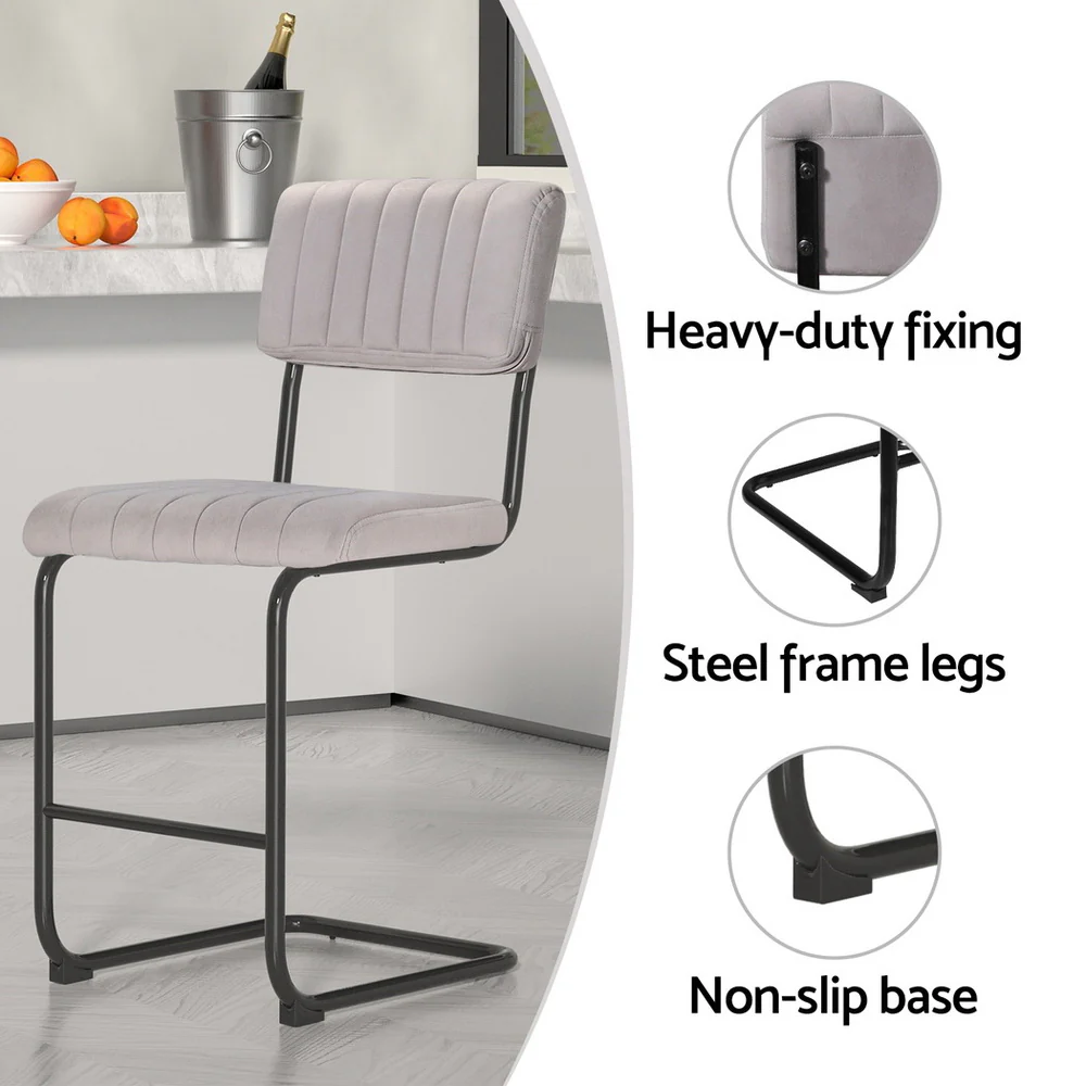 Artiss 4x Bar Stools Velvet Chairs Grey - Image 6