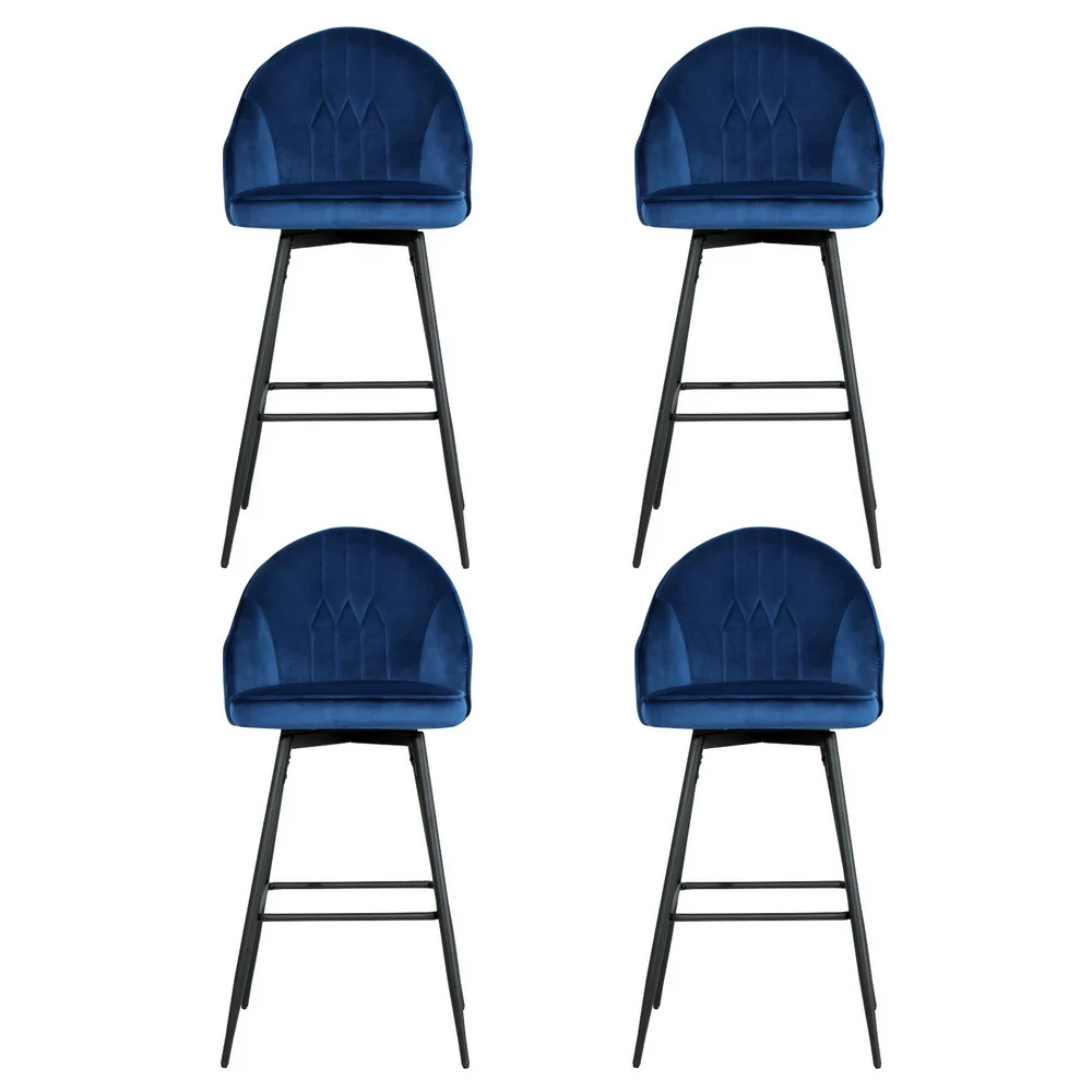 Artiss 4x Bar Stools Velvet Swivel Metal Legs Blue - Image 3