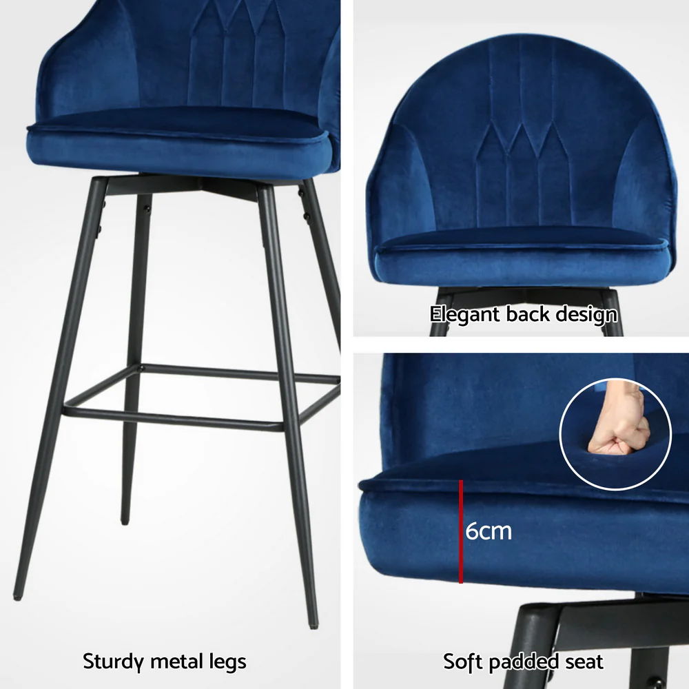 Artiss 4x Bar Stools Velvet Swivel Metal Legs Blue - Image 5