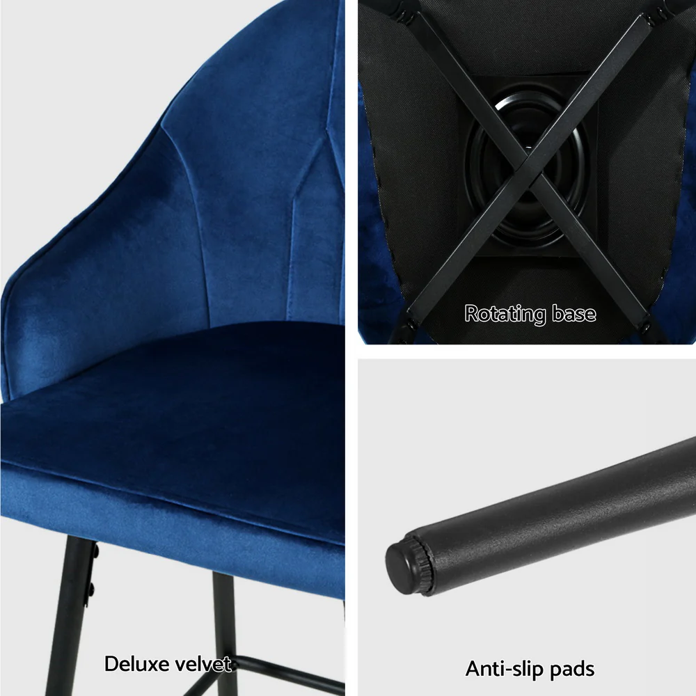 Artiss 4x Bar Stools Velvet Swivel Metal Legs Blue - Image 6